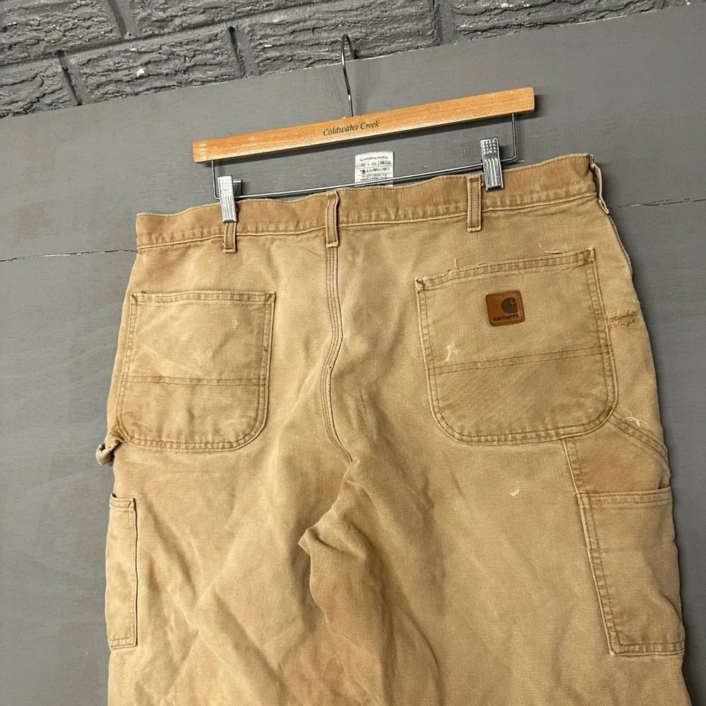 Carhartt B111 BRN Flannel Lined Distressed Work‎ Pants Brown 38x32 Dungaree Fit
